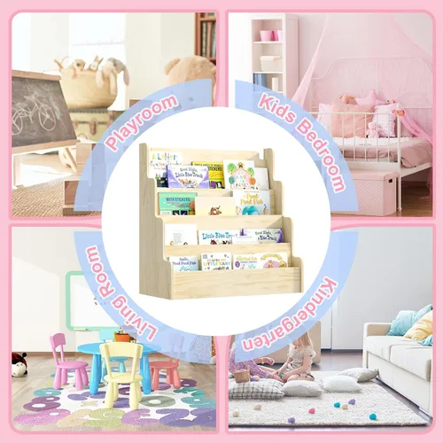 Miniatura 7 de NACHES Estantería Montessori de 4 niveles para niños, estante de madera con diseño festoneado, organizador de juguetes para guardería, dormitorio