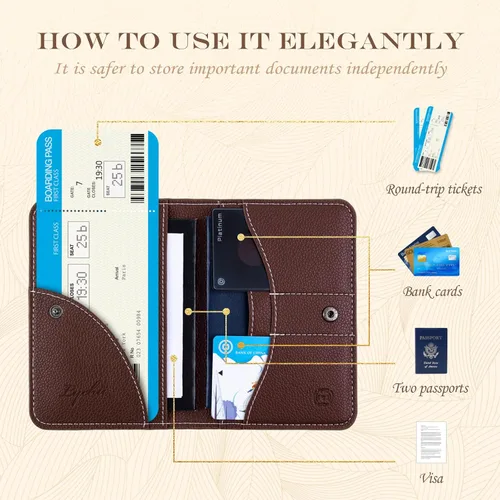 Miniatura 4 de Lychii Soporte para pasaporte, funda delgada para pasaporte, cartera de viaje con bloqueo RFID, funda protectora de piel sintética para pasaportes