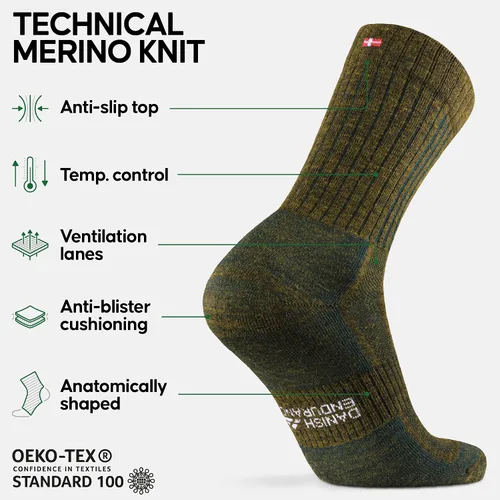 Miniatura 2 de DANISH ENURANCE - Calcetines de senderismo para exteriores, lana merino, hombres y mujeres, paquete de 2