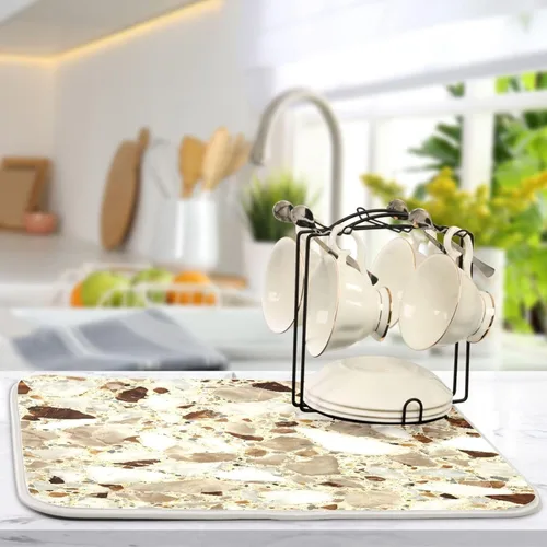 Miniatura 5 de Beige and Brown Marble Print Dish Drying Mat for Kitchen Counter Super Absorbent Drying Mat 16x18 inch Large Dish Drying Matts for Countertop
