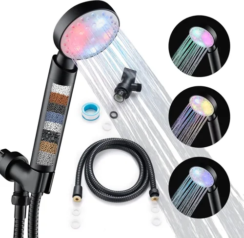 Miniatura 11 de Cabezal de ducha LED KAIREY con mango 7 colores que cambian automáticamente, luz de ducha que se enciende con mango pulido cromado con manguera