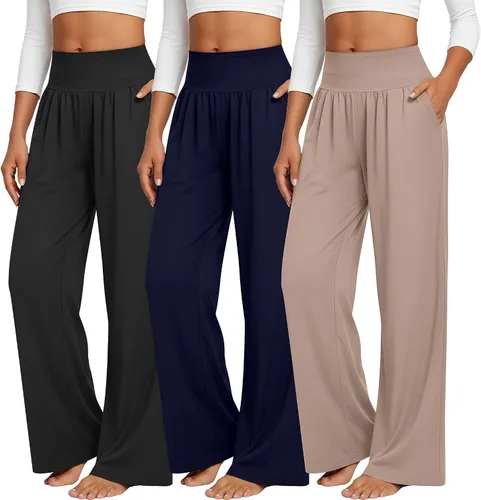 Miniatura 208 de Neer - Conjunto de 3 pantalones de yoga de pierna ancha para mujer - Pantalones deportivos cómodos, holgados, de cintura alta y casuales