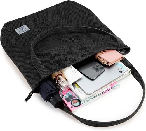 Miniatura 6 de KALIDI - Bolsa de pana para mujer, con cremallera, casual, de gran capacidad, con bolsillos