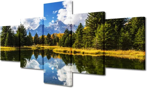 Miniatura 22 de TUMOVO Lienzo decorativo para pared de sala de estar, 5 paneles de naturaleza, Alaska, Estados Unidos, autopista alrededor de montañas, paisaje