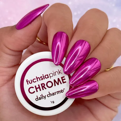 Miniatura 2 de Polvo de uñas cromado cromado diario (rosa fucsia) 0.04 oz, polvo de inmersión metálico para arte de uñas, manicura de efecto espejo, manicura