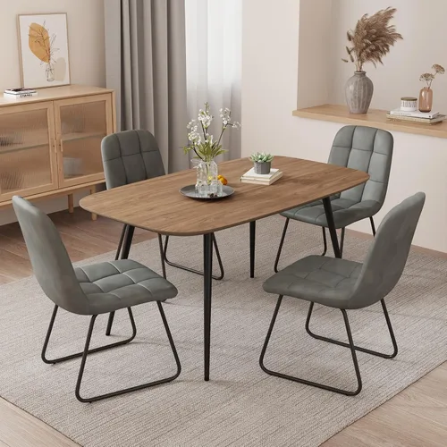 Miniatura 30 de HIPIHOM Mesa de comedor moderna de granja de 47.2 pulgadas, mesa de comedor rectangular de madera con patas de metal para 4 personas para comedor