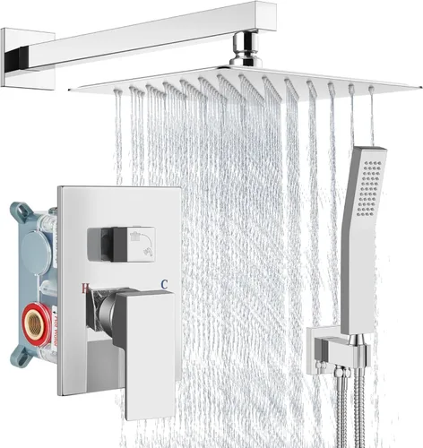 Miniatura 16 de Aolemi Sistema de ducha tipo lluvia de 12 pulgadas, cabezal de ducha cepillado Nikcel Combo Set con ducha de mano válvula de montaje en pared grifo