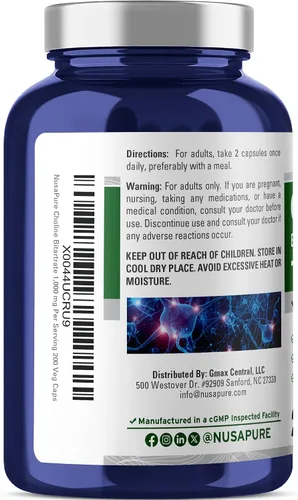 Miniatura 2 de NusaPure Bitartrato de colina - Apto para vegetarianos/veganos, sin OMG - 1000 mg 200 cápsulas