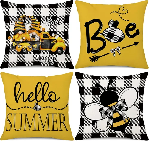 Miniatura 6 de Juego de 4 fundas impermeables para cojín de primavera, uso al aire libre, de 18 x 18 pulgadas, con diseño de mariposa, libélula, mariquita y abeja
