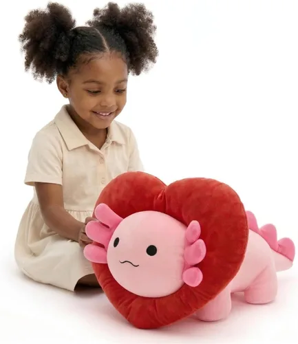 MaoGoLan Peluche de ajolote de San Valentín con capucha en forma de corazón, almohada de peluche de salamandra blanda y suave, regalo de peluche de