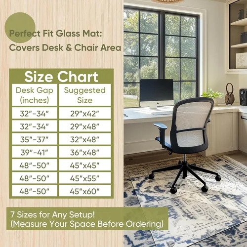 Miniatura 7 de Tapete para silla de oficina para alfombra y madera dura, mejorado de 29 x 42 pulgadas, tapete de vidrio templado de doble uso para silla