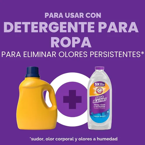 Miniatura 6 de ARM & HAMMER Odor Blasters Enjuague Profundo y Revitalizante para Telas, Aditivo para Lavandería, Elimina Sudor y Olores a Humedad, Aroma Fresh
