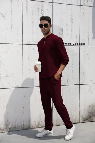 Miniatura 54 de FZNHQL Conjunto deportivo de moda para hombre, 2 piezas, casual, atlético, para correr, manga corta/larga, conjunto para hombre