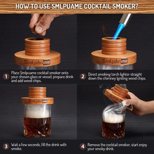 Miniatura 4 de Kit Ahumador de Cócteles, Kit Ahumador Old Fashioned para Bebidas de Whisky Bourbon, Kit Infusor Ahumador con Virutas de Madera de 4 Sabores