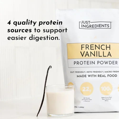Miniatura 3 de JUST INGREDIENTS Polvo de proteína de vainilla francesa – Bolsa de 30 porciones – Mezcla de suero de leche alimentada con pasto y proteína vegetal