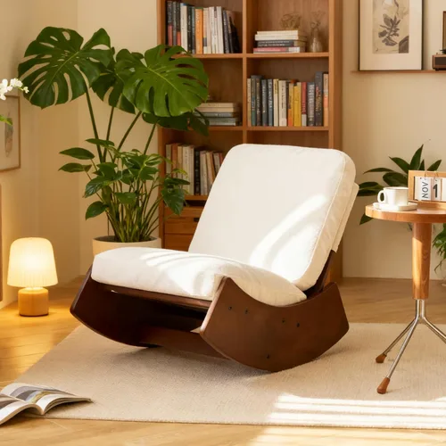 Miniatura 10 de HAZO Mecedora para cuarto de bebé, tapizada de tela de pana, con respaldo alto, mecedora, cómoda silla auxiliar individual para sala de estar, Canela