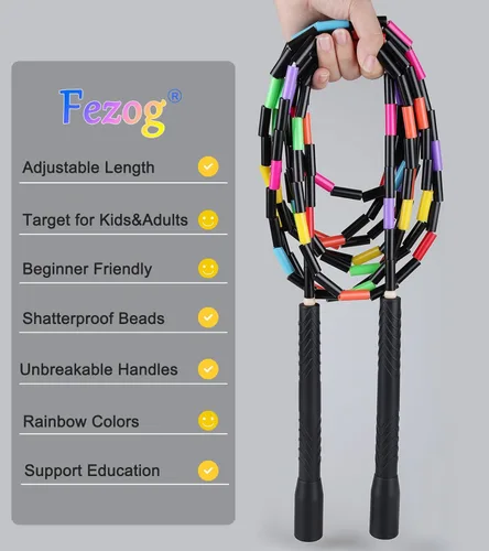 Miniatura 6 de Cuerdas de salto holandesas dobles de 16.5 pies para adultos y niños, cuerda de saltar larga Rainbw, cuerda de saltar con cuentas para fitness