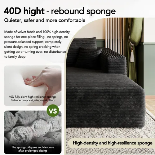 Miniatura 8 de Sofá modular en forma de L de 96 pulgadas con diván, moderno y cómodo sofá de pana para sala de estar, sofá de espuma viscoelástica, no requiere