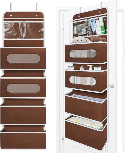 Organizador para colocar sobre la puerta con 2 pequeños de PVC y 4 bolsillos grandes detrás de la puerta, organizador de almacenamiento para