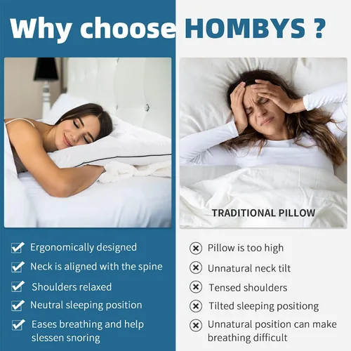 Miniatura 2 de HOMBYS Almohada de cama plana ultra fina para personas que duermen boca abajo y espalda, almohada cervical alternativa de plumón tamaño Queen