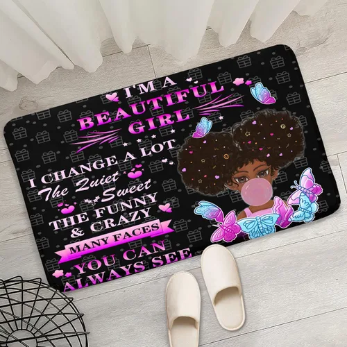 Miniatura 47 de Alfombra de área para dormitorio de niñas negras africanas, alfombra para sala de estar, sala de juegos, azul, lindo anime de dibujos animados