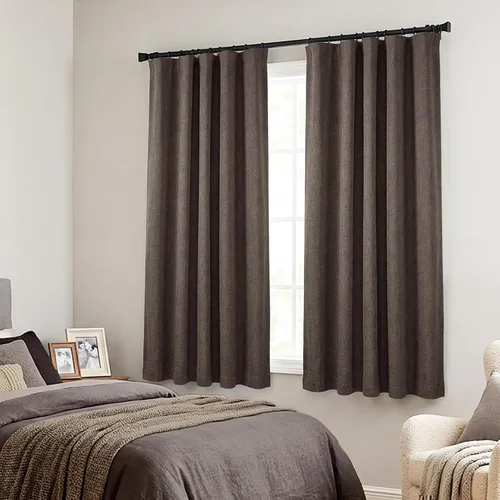 Cortinas Cortas Marrón Oscuro de 45 Pulgadas de Largo, Cortinas Opacas de Lino con Trabilla Trasera Plisadas Tipo Café para Cocina Dormitorio Baño