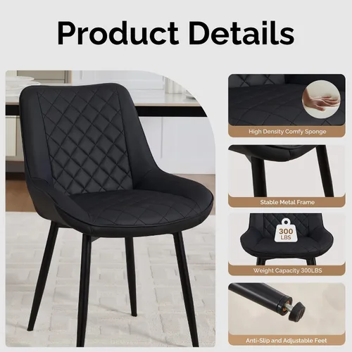 Miniatura 5 de Silla de Comedor, Sillas de Comedor Modernas con Cojines Gruesos, Sillas de Comedor de Cocina y Salón Tapizadas en Cuero Sintético con Patas Negro