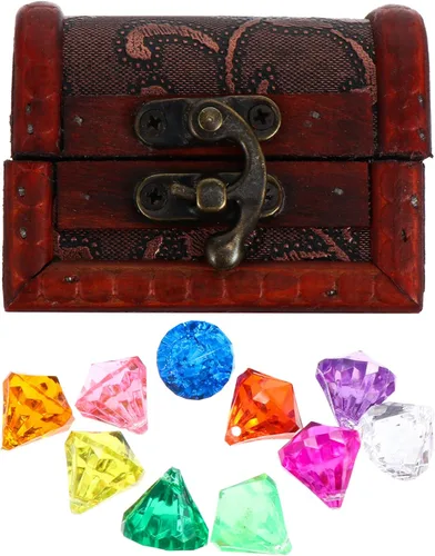 balacoo 1 juego de mini cofres del tesoro pirata, caja de almacenamiento de joyas pirata vintage con cerradura y joyas, manualidades para niños,
