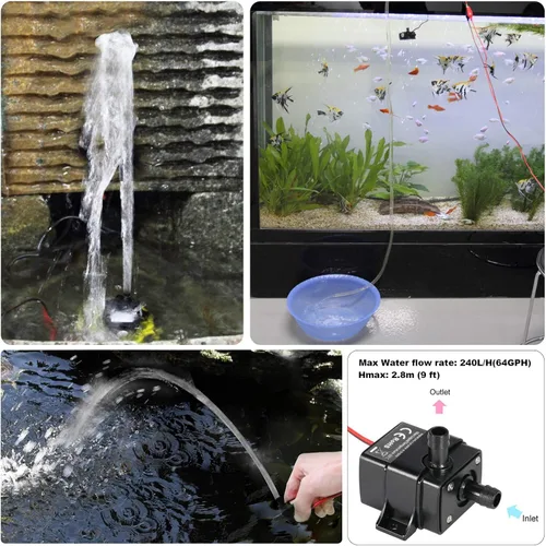 Miniatura 2 de Paquete de 2 mini bomba de agua sumergible DC12V, máximo 63 GPH para acuario, estanque, fuentes