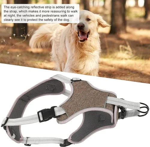 Miniatura 3 de Adjustable Dog Harness, Reflective No Pull Vest with Anti Break Design for Large Medium Dogs, Comfortable Polyester Nylon Chest Strap in Coffee