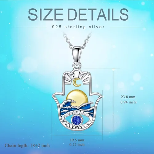 Miniatura 21 de PROESS Collar de plata de ley Hamsa Fátima collar de elefante, colgante de ojo azul, joyería para hombres, mujeres, niñas y niños
