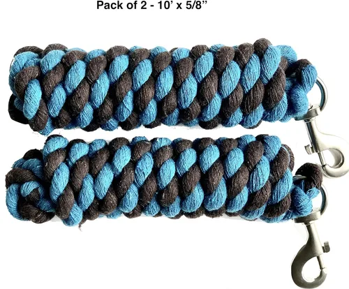 Miniatura 2 de Majestic Ally Paquete de 2 cuerdas de plomo de algodón sólido para caballos y ganado – 10 pies de largo y 5/8 pulgadas de grosor – Broche de perno