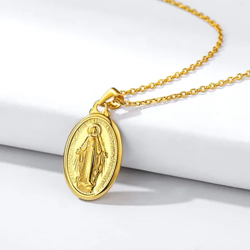 Miniatura 4 de Nofade Silver Collar personalizado de la Virgen María de Plata de ley 925 joyería religiosa cristiana collar con colgante de moneda ovalada