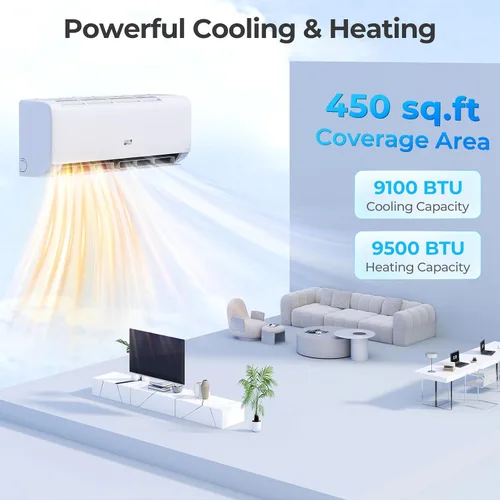 Miniatura 5 de COSTWAY Aire acondicionado mini split de 9000 BTU, con bomba de calor, inversor de 20.5 SEER2 115V, temporizador de 24 horas, limpieza automática