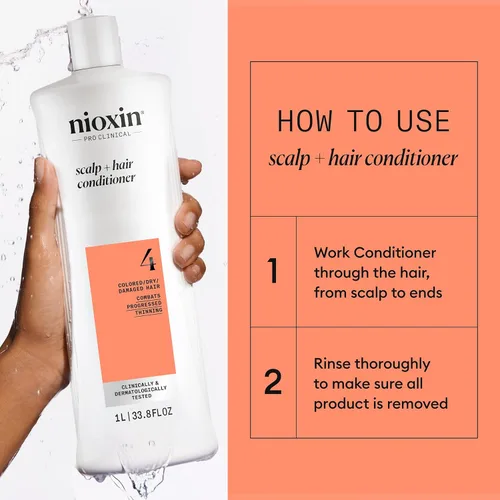 Miniatura 4 de Nioxin System 4 - Acondicionador para cabello teñido, seco y dañado con adelgazamiento progresado, mantiene un color vibrante, nutre y aumenta