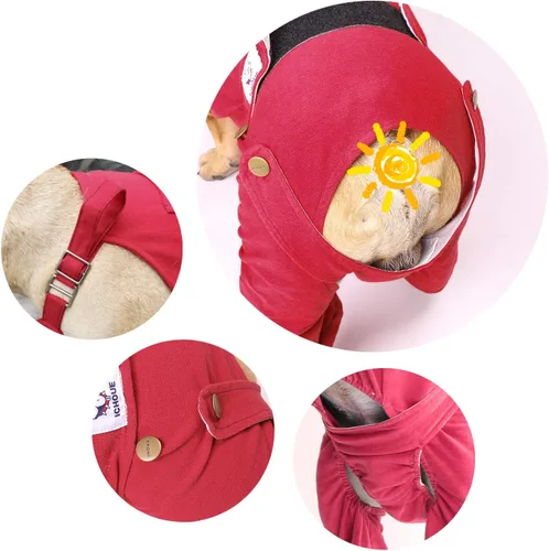 Miniatura 3 de iChoue Lindos pañales para perro, tirantes para bulldog francés, pug francés, bulldog inglés, hembra, en ciclo de calor, rojo, pequeño con 1 pañal