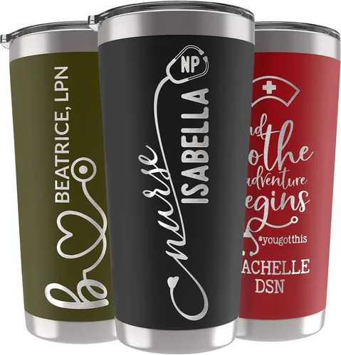 Miniatura 23 de Vaso de enfermera personalizado de 20 onzas con tapa, ejército, grabado con láser, regalos de agradecimiento para enfermeras, regalos de graduación