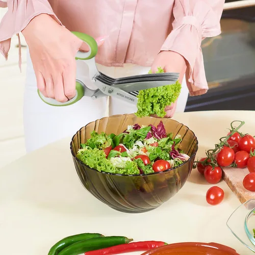 Miniatura 3 de KitchShears - Tijeras de hierbas con 5 cuchillas y cubierta, cortador de hierbas de acero inoxidable de alta calidad para hierbas de cocina y Verde