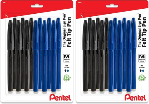 Miniatura 9 de Pentel Bolígrafos de punta de fieltro, punta de fibra, paquete de 12 marcadores de punta de fieltro (6 negros y 6 azules), punta media de 0.031 in