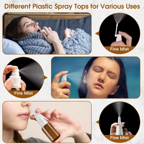 Miniatura 4 de YAKESD Botella de spray nasal, 6 atomizadores recargables de vidrio ámbar de 1.0 fl oz/1 oz, atomizadores de niebla fina, pequeño rociador nasal