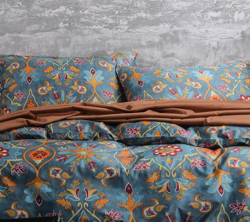 Miniatura 7 de Eikei Home Edredón de lujo de estampado de Medallón de Damasco Boho cachemira, Juego de Ropa de Cama de 400 Hilos de Algodón Egipcio de Satén