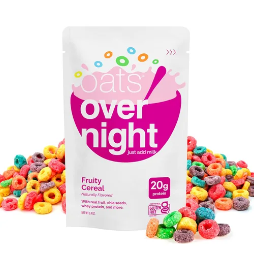 Miniatura 7 de Oats Overnight Fruity Cereal - Avena durante la noche con 0.71 onzas de proteína, batido de proteína de desayuno alto en fibra, avena sin gluten