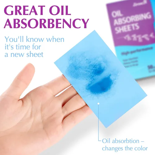 Miniatura 3 de Hojas absorbentes de aceite de alto rendimiento para la cara, paquete de 3 (150 hojas), papeles secantes aptos para maquillaje para piel grasa
