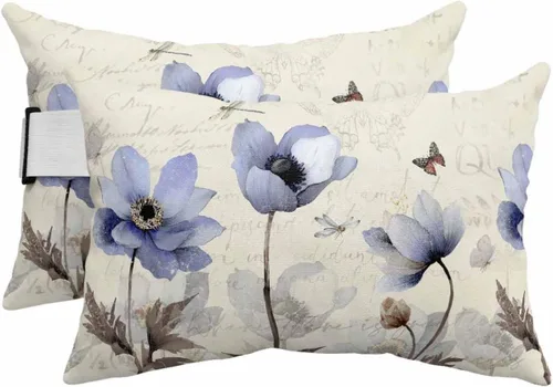 Miniatura 26 de PIEPLE Blue Flower - Almohada rectangular para reposacabezas para exteriores e interiores, 11 x 16 pulgadas, relleno de poliéster, impermeable