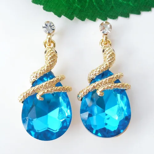 Miniatura 18 de Navachi Pendientes colgantes de gota de serpiente con forma de pera multicolor de cristal chapado en oro de 18 quilates