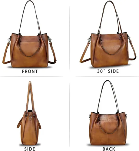 Miniatura 4 de Bolsos de cuero genuino para mujer, bolsos vintage hechos a mano con asa superior