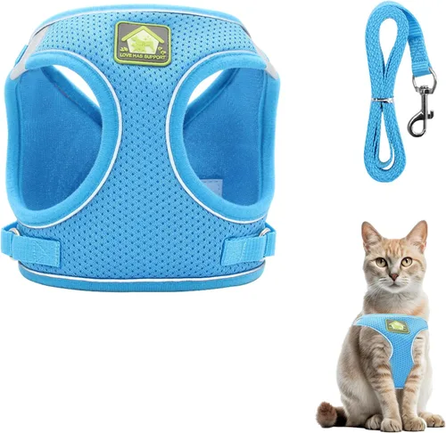 Miniatura 5 de Juego de arnés y correa suave para perros pequeños y pequeños, arnés de malla para cachorros, chaleco reflectante ajustable para perros pequeños