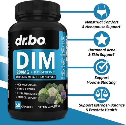 Miniatura 2 de Suplemento DIM para mujeres y hombres 200 mg – Bloqueador de estrógenos andrógenos para hombres y mujeres, píldoras hormonales para el acné
