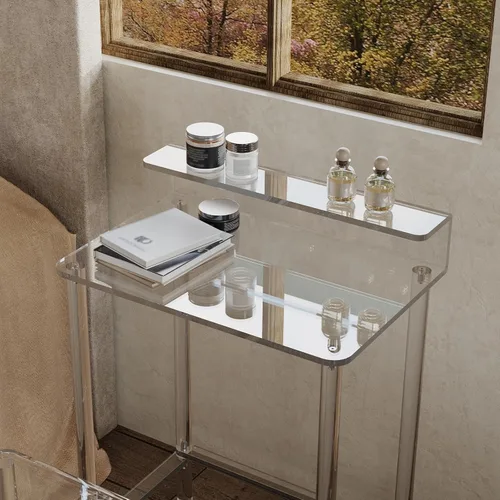 Miniatura 2 de Eglaf - Escritorio pequeño de acrílico, mesa de tocador moderna con soporte de escritorio 23.6'' L x 15.8'' W x 33.9'' H, Clear Makeup Table