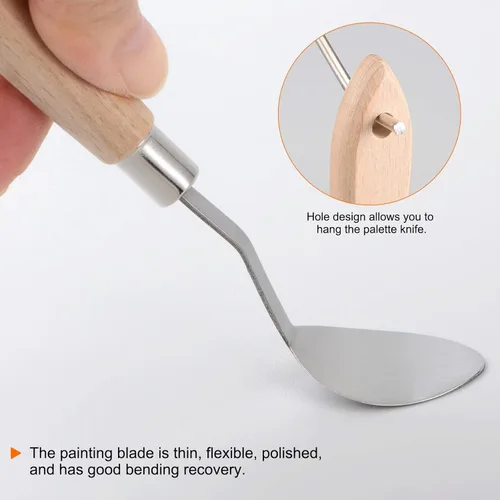 Miniatura 5 de HARFINGTON 4 unids No.20 Paleta Cuchillos 0.866 in Ancho Acero Inoxidable Oval Espátula Pintura Cuchillo de Paleta con Mango de Madera para Óleo